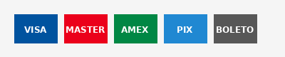 Métodos de pagamento aceitos: cartões de crédito, boleto, PIX